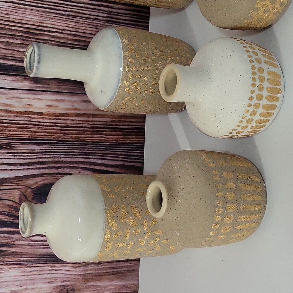 NWOT Main + Mesa Stoneware Vases With Gold Pattern Set Of 8 - Picture 7 of 11